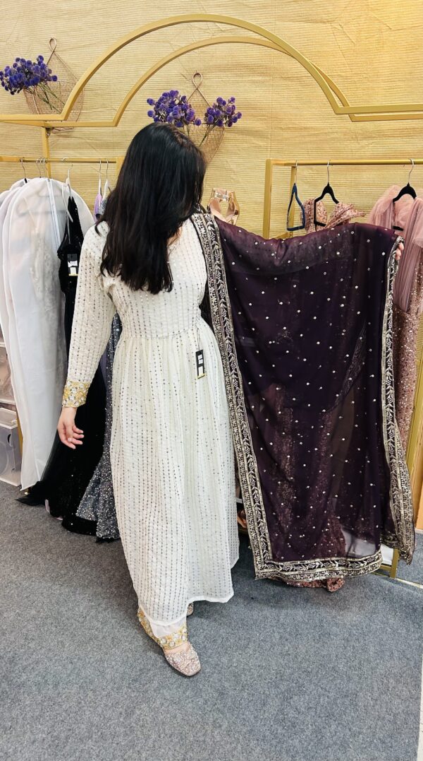 Embellish Pakistani White Dress with Black Dupatta