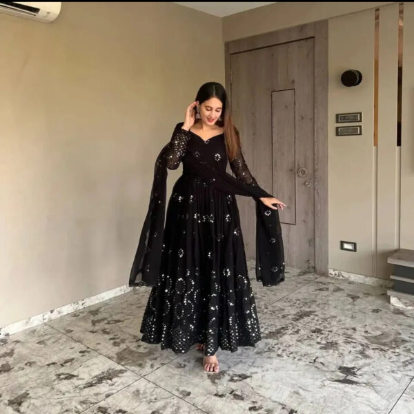 Embellish Pakistani Black Dress with Black Dupatta