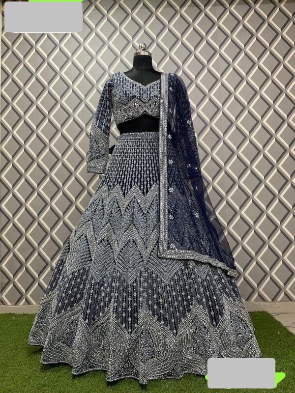 Pakistani Bridal Wear Black and White Blouse Fit n Flare Lehenga